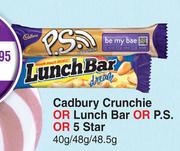 Cadbury Crunchie Or Lunch Bar Or P.S. Or 5 Star-For 1 x 40g/48g/48.5g