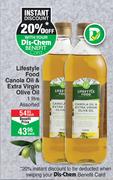 Lifestyle Food Canola Oil & Extra Virgin Olive Oil Assorted-1Ltr Each