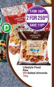 Lifestyle Food Raw Or Salted Almonds-For 1 x 750g