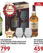 The Glenlivet 15 YO Speyside Single Malt Scotch Whisky and 2 Glasses In Gift Pack-750ml
