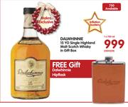 Dalwhinnie 15 YO Single Highland Malt Scotch Whisky in Gift Box-750ml + Free Dalwhinnie Hipflask
