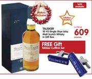 Talisker 10 YO Single Skye Islay Malt Scotch Whisky in Gift Box-750ml + Free Talisker Cufflink Set