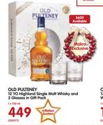 Old Pulteney 12 YO Highland Single Malt Whisky 750ml  And 2 Glasses In Gift Pack