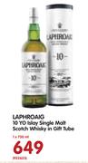Laphroaig 10 YO Islay Single Malt Scotch Whisky in Gift Tube-750ml