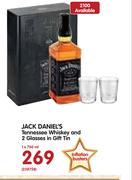 Jack Daniel’s Tennessee Whiskey And 2 Glasses In Gift Tin-1x750ml