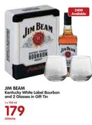 Jim Beam Kentucky White Label Bourbon And 2 Glasses In Gift Tin-1x750ml