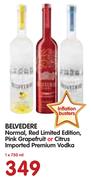 Belvedere Normal/Red Limited Edition Pink Grapefruit Or Citrus Imported Premium Vodka-1x750ml