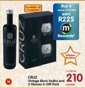 Cruz Vintage Black Vodka And 2 Glasses In Gift Pack-1x750ml