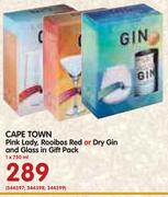 Cape Town Pink Lady/Rooibos Red Or Dry Gin And Glass In Gift Pack-1x750ml