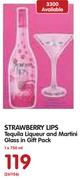 Strawberry Lips Tequila Liqueur And Martini Glass In Gift Pack-1x750ml