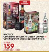 Bacardi Carta Blanca & Jar Glass In Gift Pack & Carta Negra With Wireless Speaker Gift Pack-1x750ml