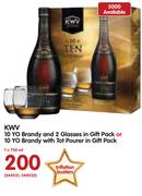 KWV 10 YO Brandy And 2 Glasses In Gift Pack Or 10 YO Brandy With Top Pourer In Gift Pack-1x750ml