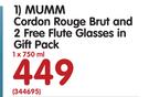 Mumm Cordon Rouge Brut And 2 Free flute Glasses In Gift Pack-1x750ml