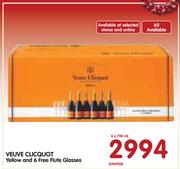 Veuve Clicquot Yellow And 6 Free Flute Glasses-6x750ml