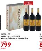 Meerlust Merlot 2012/2013/2014 Vintage Collection In Wooden Box-3x750ml