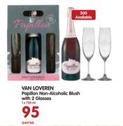 Van Loveren Papillon Non-Alcoholic Blush with 2 Glasses-750ml