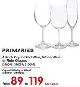 Primaries 4-Pack Crystal Red Wine/White Wine Or Flute Glasses-Per 4 Pack 