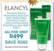 Elancyl Bust care 50ml, Stretch Mark Prevention Cream 150ml and Nourishing Disinfiltering Balm 200ml