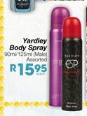 Yardley Body Spray (Male) - 90/125ml Each