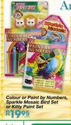 Colour Or Paint By Numbers,Sparkle Mosaic Bird Set Or Kitty Paint Set