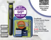 Philips One Blade 3 Click Hybrid Styler QP2520/20/228102-For Both