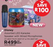Disney Assorted LED Karaoke Speaker With Wired Microphones DY-2607-FR,DY-2607-ST Or MV-2607-SM-Each
