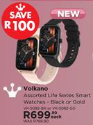 Volkano Assorted Life Series Smart Watches Black Or Gold VK-5082-BK Or VK-5082-GD-Each