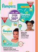 Pampers Premium Care Nappies Value Pack Or Baby Dry Nappies Jumbo Pack-For 2