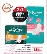 Stayfree Maxi Pads 10 Regular, 8 Super (Scented Or Unscented)-Per Pack