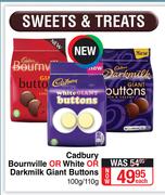 Cadbury Bournville Or White Or Darkmilk Giant Buttons-100g/ 110g Each