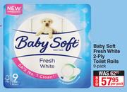 Baby Soft Fresh White 2 Ply Toilet Rolls-9 Per Pack
