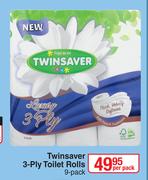 Twinsaver 3 Ply Toilet Rolls-9 Per Pack