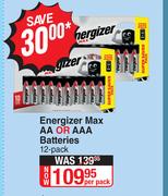 Energizer Max AA or AAA Batteries-12 Per Pack