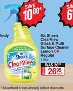 Mr. Sheen Clear View Glass & Multi Surface Cleaner (Lemon Or Regular)-1Ltr Each