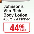 Johnson's Vita Rich Body Lotion Assorted-400ml Each
