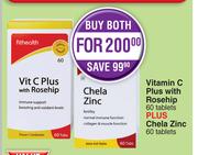 Vitamin C Plus With Rosehip 60 Tablets Plus Chela Zinc 60 Tablets-Both For