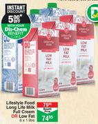 Lifestyle Food Long Life Milk Full Cream Or Low Fat-6 x 1L
