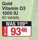 Gold Vitamin D3 1000 IU-60 Tablets  