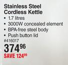 Stellar Stainless Steel Cordless Kettle 416017