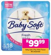 Baby Soft 2 Ply Toilet Tissue Assorted-18's