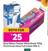 Blue Ribbon Toaster White Bread 700g Plus Great Value Full Cream Milk 1L-Both For
