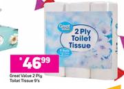 Great Value 2 Ply Toilet Tissue-9's