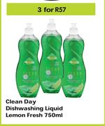 Clean day Dishwashing Liquid Lemon Fresh-For 3 x 750ml