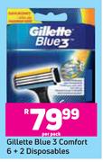 Gillette Blue 3 Comfort 6 + 2 Disposables-Per Pack