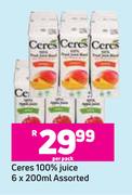 Ceres 100% Juice Assorted-6 x 200ml Per Pack