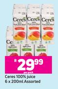Ceres 100% Juice Assorted-6 x 200ml Per Pack