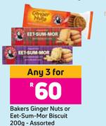 Bakers Ginger Nuts Or Eet-Sum-Mor Biscuit Assorted-For Any 3 x 200g