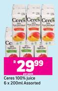 Ceres 100% Juice Assorted-6 x 200ml Per Pack