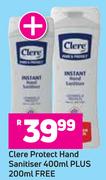 Clere Protect Hand Sanitiser 400ml Plus 200ml Free