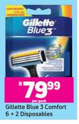 Gillette Blue 3 Comfort 6 + 2 Disposables-Per Pack